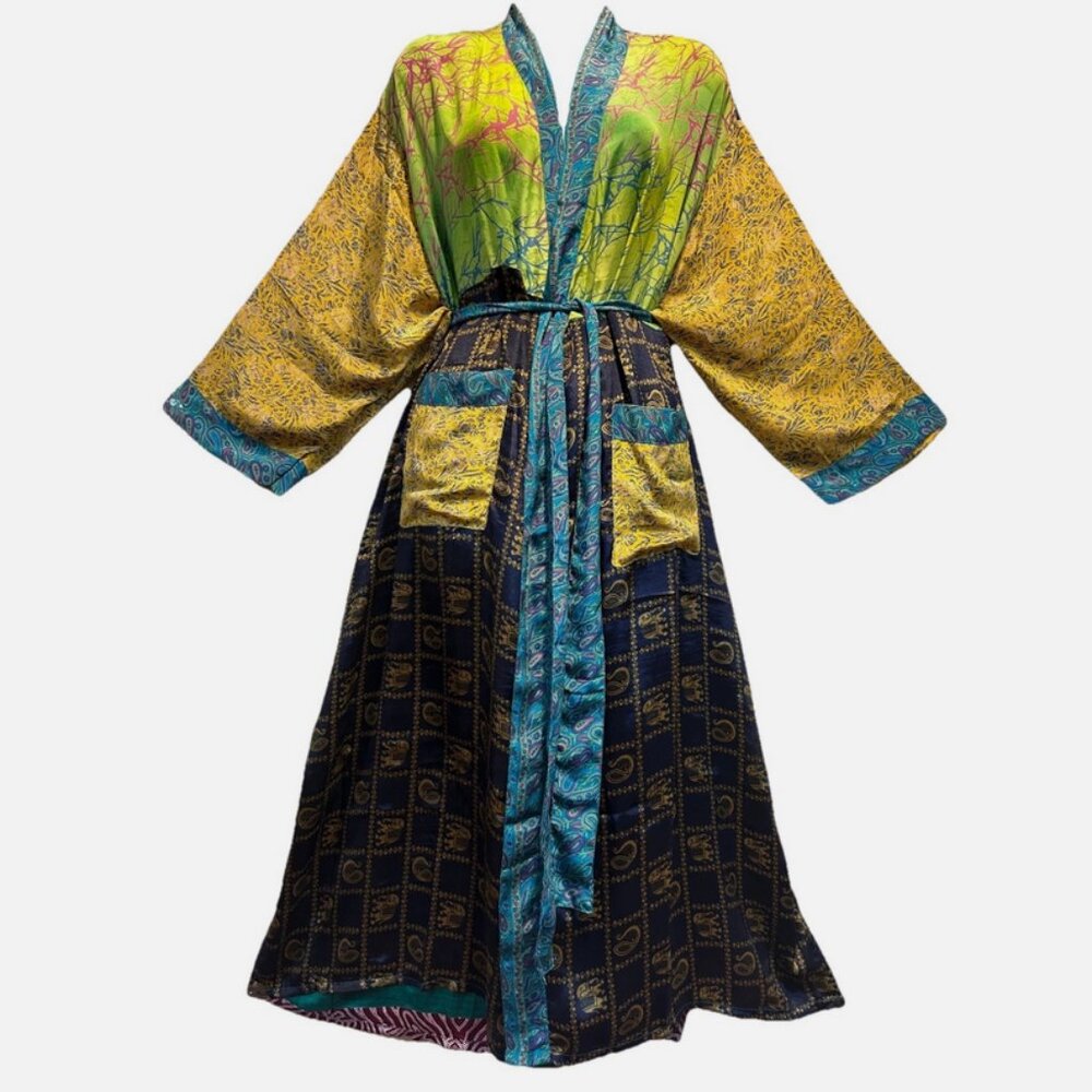 Nwt FUNKY STUFF boho patch belted vintage silk TOP DUSTER CARDIGAN 5X